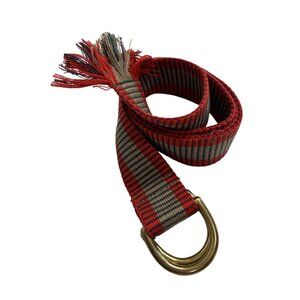 Britt Sisseck Stripe D-Ring Frayed Belt in Red